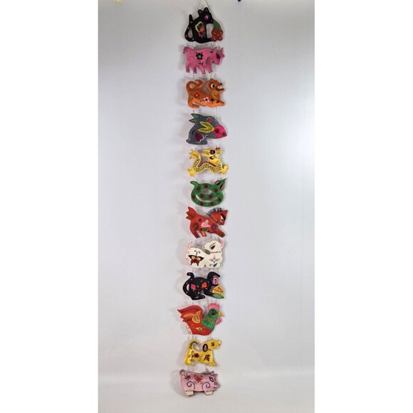 Chinese Zodiac Animals Wall Hanging Embroidered 4ft Long Folk Art Decor - Picture 1 of 11